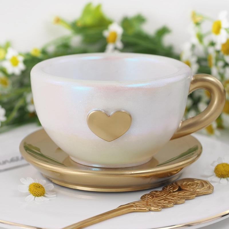 DIY Heart Shaped Tea Set Candle Cup Ornament Silicone Mold for Gypsum Concrete Resin Casting Coffee Cup Tray Decorative Crafts