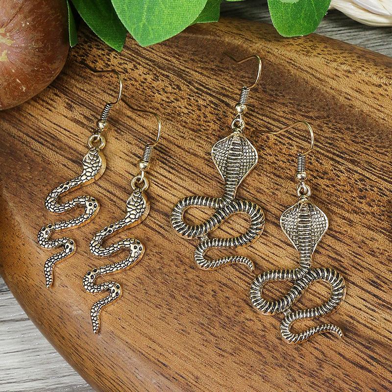 2 Pairs Ethnic Retro Vintage Snake Dangle Earrings Set For Women Long Punk Antique Bronze Gold Silver Color Tribe Drop Earrings