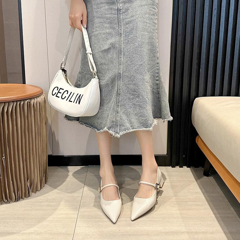 Women Shoes Pointed Toe Chunky Sandals Fashion Spring Dress Shoes Elegant Buckle Pumps Outdoors Solid Color Female Shoes