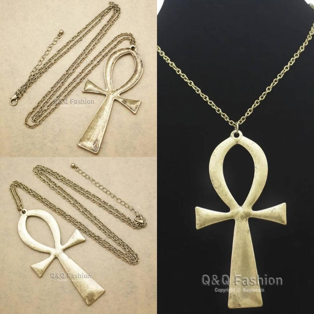 Retro Vintage Necklace Pendant Amulet Talisman Big Ankh Cross Men Women Stainless Steel Egypt Egyptian Key Life Jewelry Gift Hip Hop Rock Goth Gothic