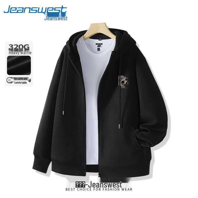 

Jeanswest Men s Guochao Heavyweight Waffle Hooded Zipper Cardigan M