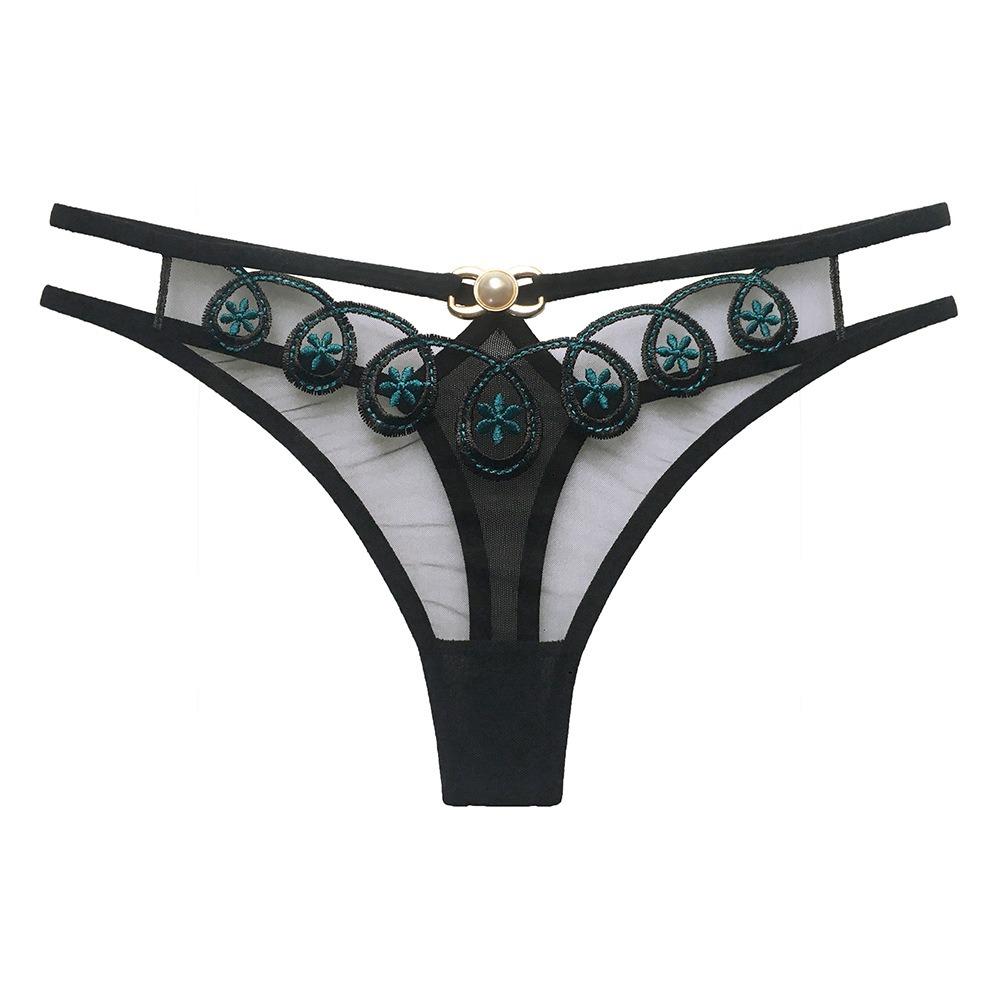 European and American Sexy Thong Women's Mesh Embroidery Transparent Temptation Cross Low Waist Hot One Thread T Panties 2240