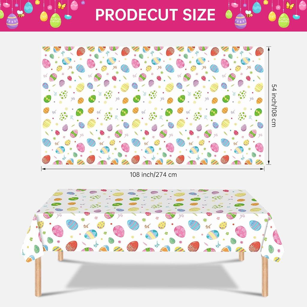 2 Pack Easter Tablecloth - Colorful Easter Eggs Table Cloth, Plastic Disposable Rectangle Spring Easters Egg Table Cover for Easters Tables