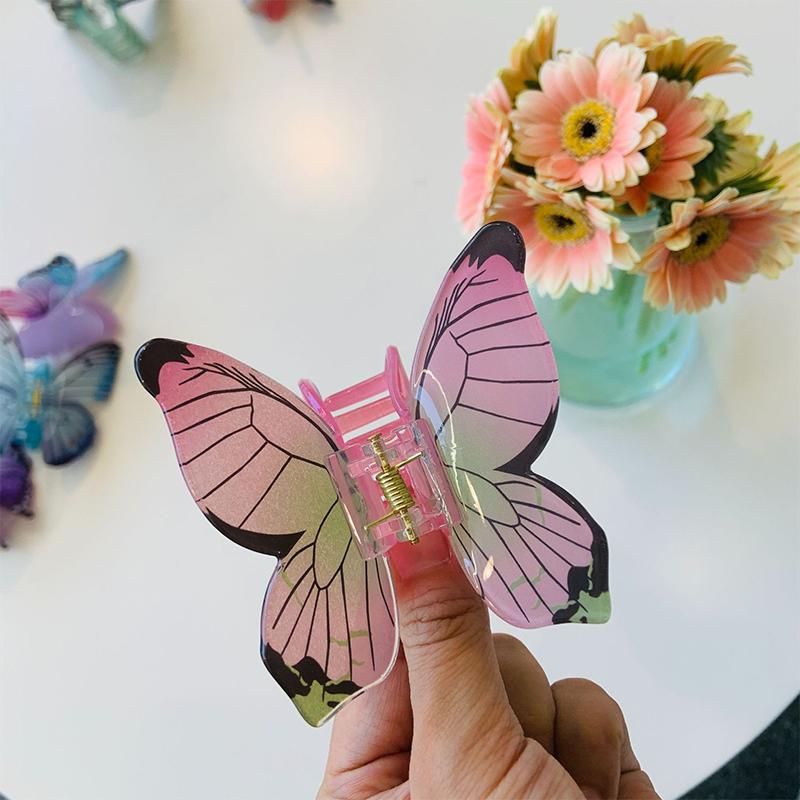 1pc Style Butterfly Acetate 3D Floral Shark Clip Women's Back Hairpin - Premium Shimmering Hair Accessory