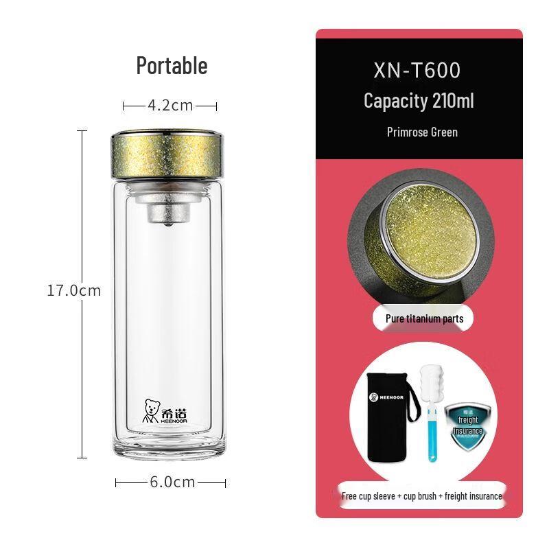 Heenoor Antibacterial Double-Layer Glass and Titanium Cup