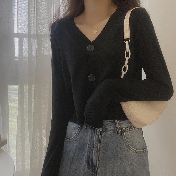 Solid One Size Women's V-Neck Knitted Long Sleeve Pullover Cardigan Sweater Spring Fall Tops Single Breasted Button Fresh Outerwear