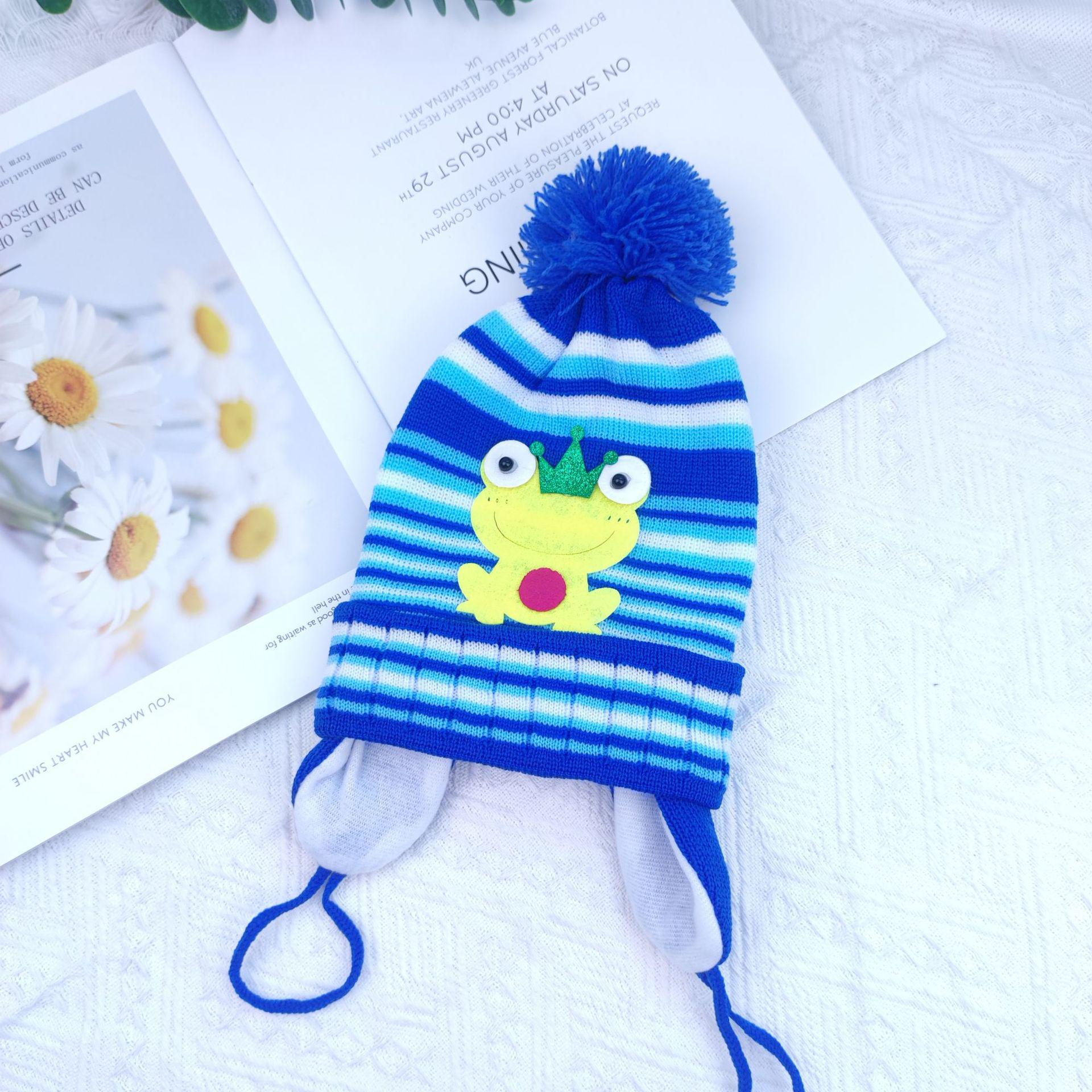 

Cartoon Ear Protection Wool Hat with Velvet Lining for Babies and Children One Size джинсовий синього кольору