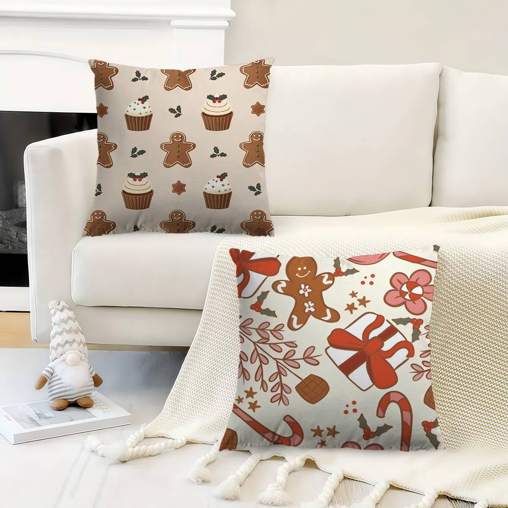 Kawaii Cartoon Christmas Gingerbread Man Maple Design Cushion Cover Happy Autumn Harvest Decor Holiday Decorati Pillow Cover