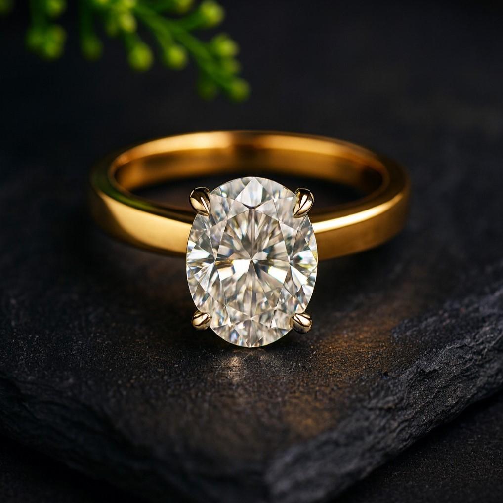 Oval Cut Diamond Ring – Yellow Gold Plated Solitaire Ring, Engagement, Wedding, Anniversary, Promise Ring, Gift for Her