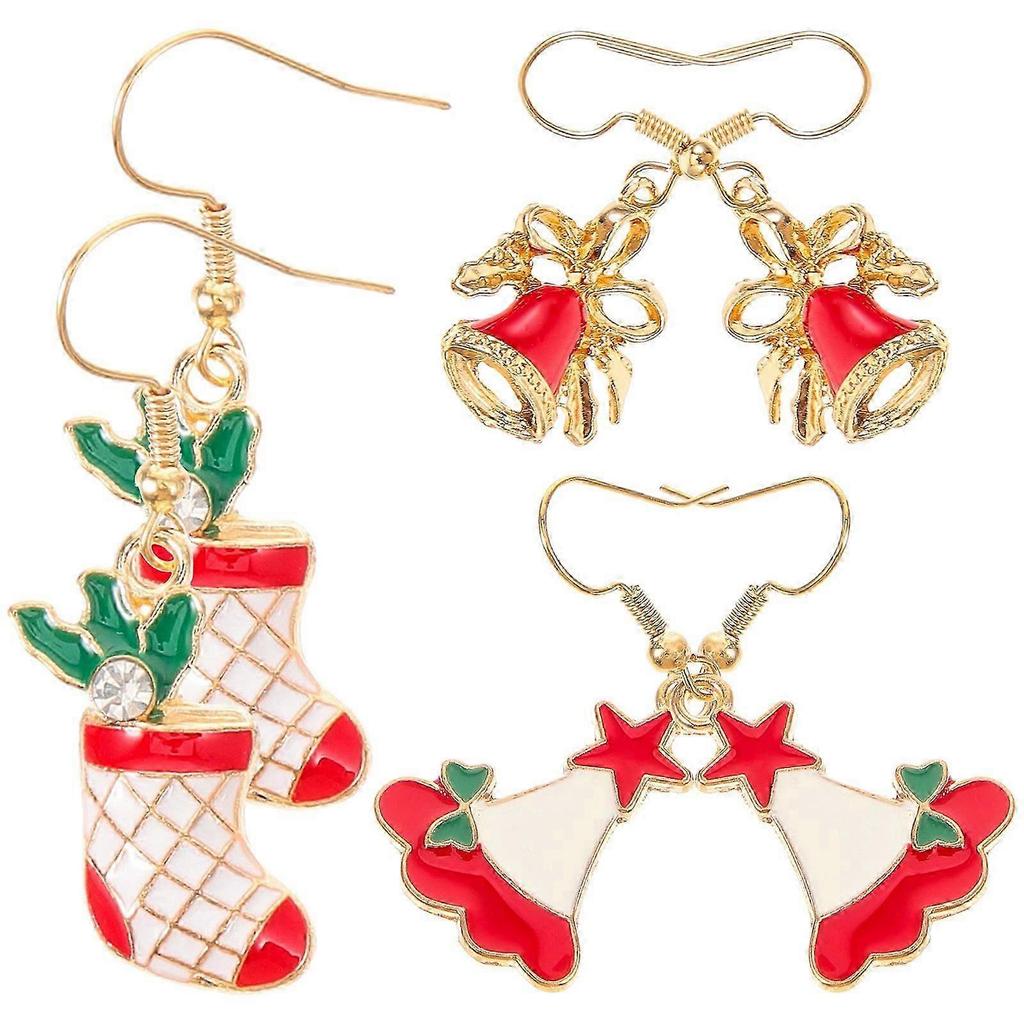 3 Pairs Xmas Tree Earrings Xmas Bell Earrings Xmas Hat Earrings Decorative Earrings Dangle Earrings
