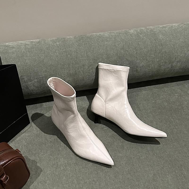 Autumn Fashion Pointed Toe Ankle Boots Women Slip On Low Heels Shoes Street Style Banquet Party Short Botas Mujer
