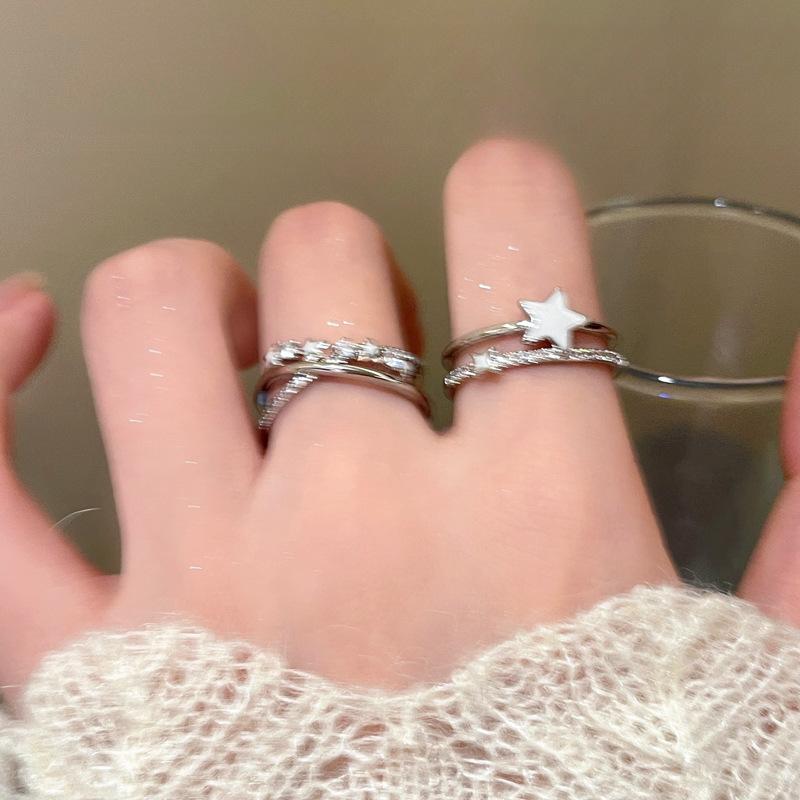 Zircon Drip Oil Star Opening Ring Exquisite and Simple Temperament Index Finger Ring Versatile Niche High-end Jewelry