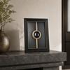 Rectangular Frame Ornament Layered Frame Ornament with Circular Motif Black and Gold Trim Decorative Accent for Mantel or Desk