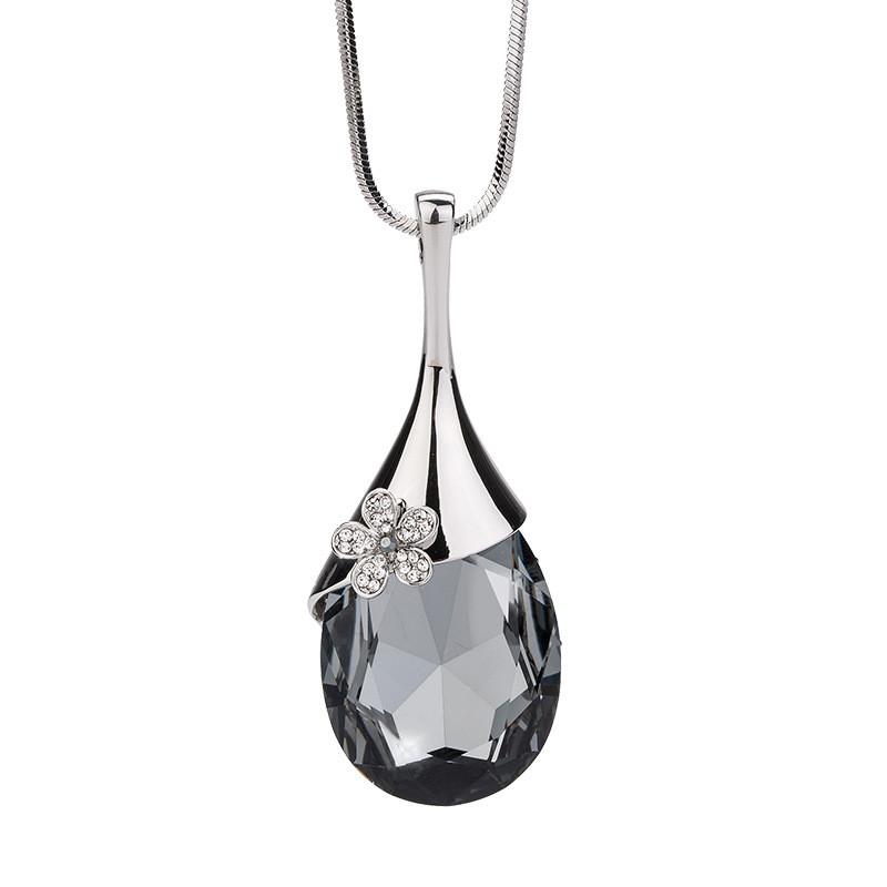 Atemberaubende lange Halskette mit Anhänger aus Kristall in Wassertropfenform im koreanischen Stil für Damen-Schmuck