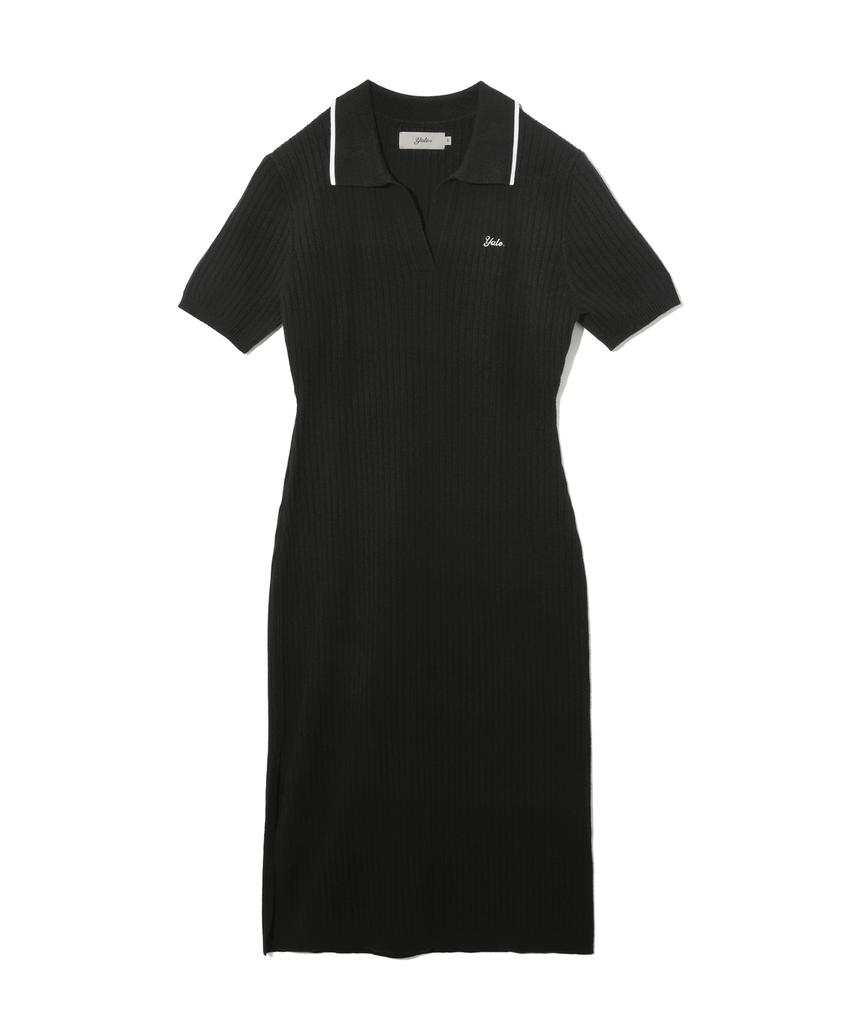 Yale Slit Neck Half Sleeve Knit Dress_Black