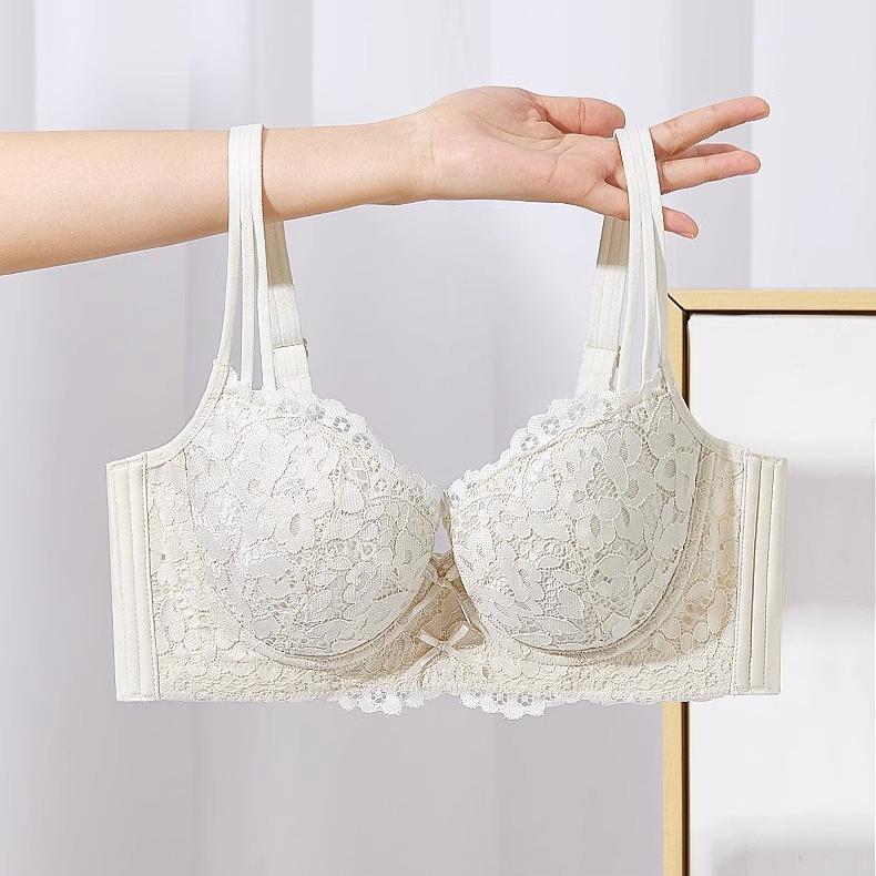 Underkläder Dam Tunn Spets Mjuk Stålring Anti Hängande Samlande Justerbar Bröstform Rak BH
