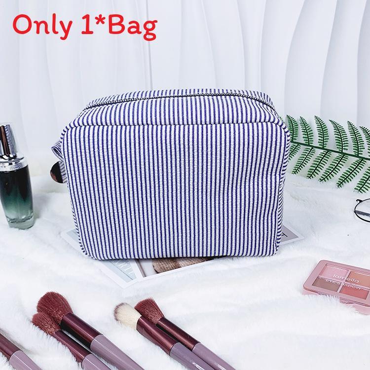 Vintage American Cotton Makeup Bag With Striped Pattern For Travel And Daily Use