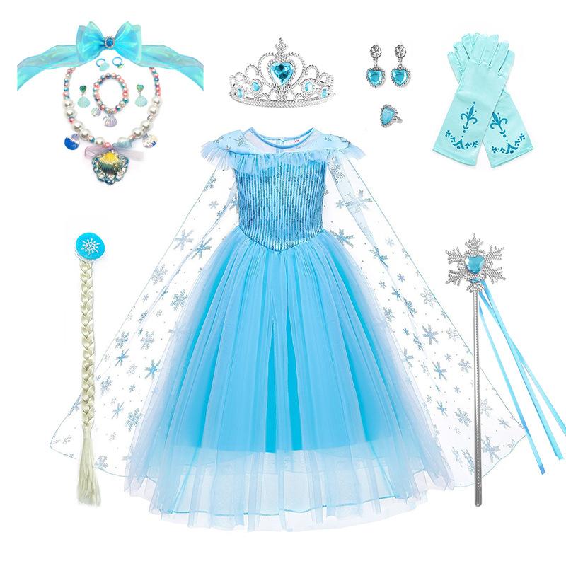 Toddler Little Girls Blue Snow Queen Elsa Birthday Party Cosplay Halloween Easter Dress Girls Stage Performance Holiday Dress