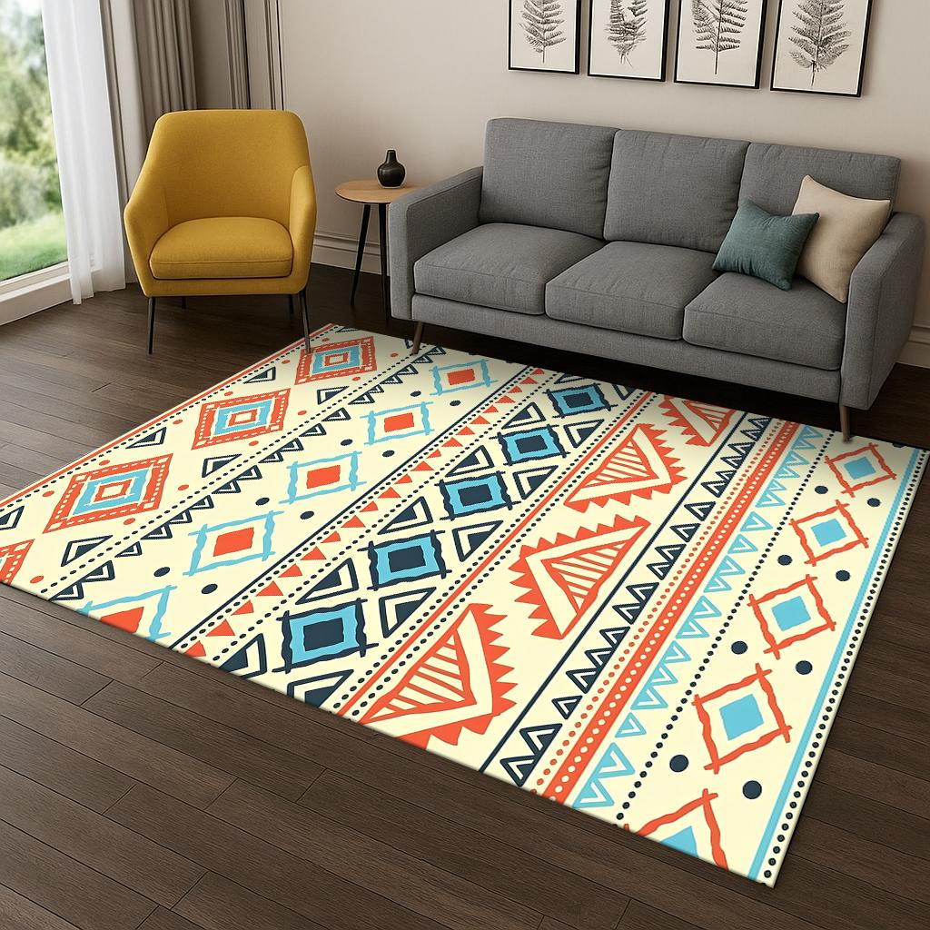 Bohemian Persian Geometric Flower Carpet Rug for Home Bedroom Living Room Sofa Doormat Decor,Game Non-slip Floor Mat