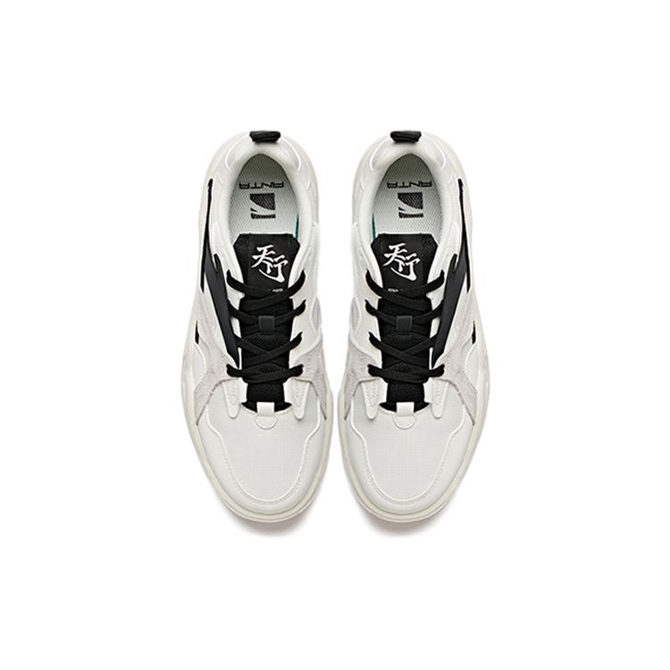 Anta Synthetic Leather Non-Slip Shock Absorbing Wear-Resistant Low-Top Sneakers Men Sneakers Black White 112038046-1