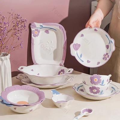 Creative Relief Flowers Ceramic Plates Luxury Restaurant Salad Dessert Plate Delicious Dishes Soup Bowls Exquisite Tableware
