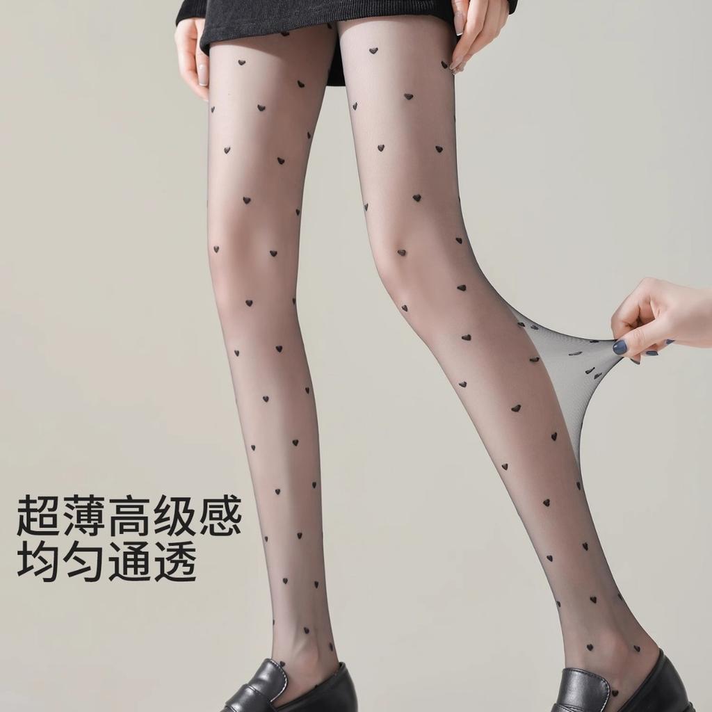 New spring and summer ultra-thin white stockings jk jacquard love stockings meat-through lace sexy pantyhose black silk