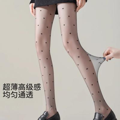 New Spring and Summer Ultra-thin White Stockings Jk Jacquard Love Stockings Meat-through Lace Sexy Pantyhose Black Silk