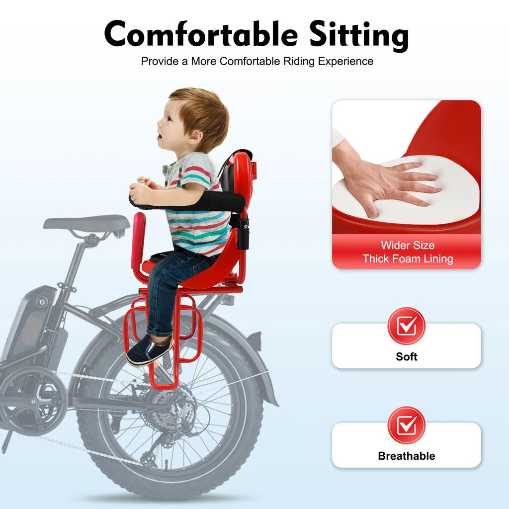 Safety Toddler Child Seat Rear Child Bike Seat Attachment Child Bike Seat for Adult Bike W/ Seat Cushion Suitable for Children