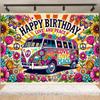 Stile Bohémien Colorato Hippie Bus Tema Sfondo per Compleanno Pace E Amore Decorazioni per Feste Stampa Tie Dye Sfondo in Vinile Regali