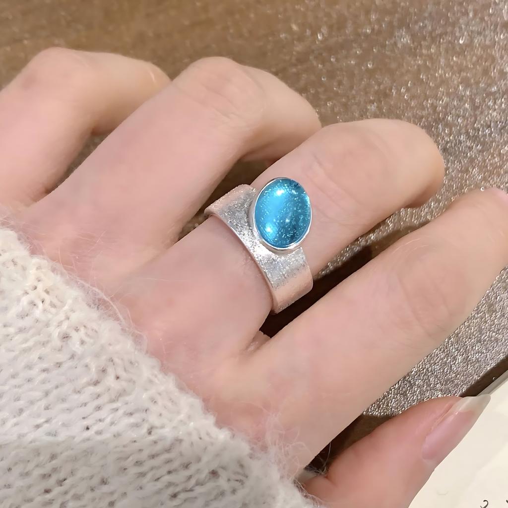 PANJBJ 925 Silver Frosting Geometry Ring for Women Wide Texture Versatile Handmade Ins Jewelry Gift