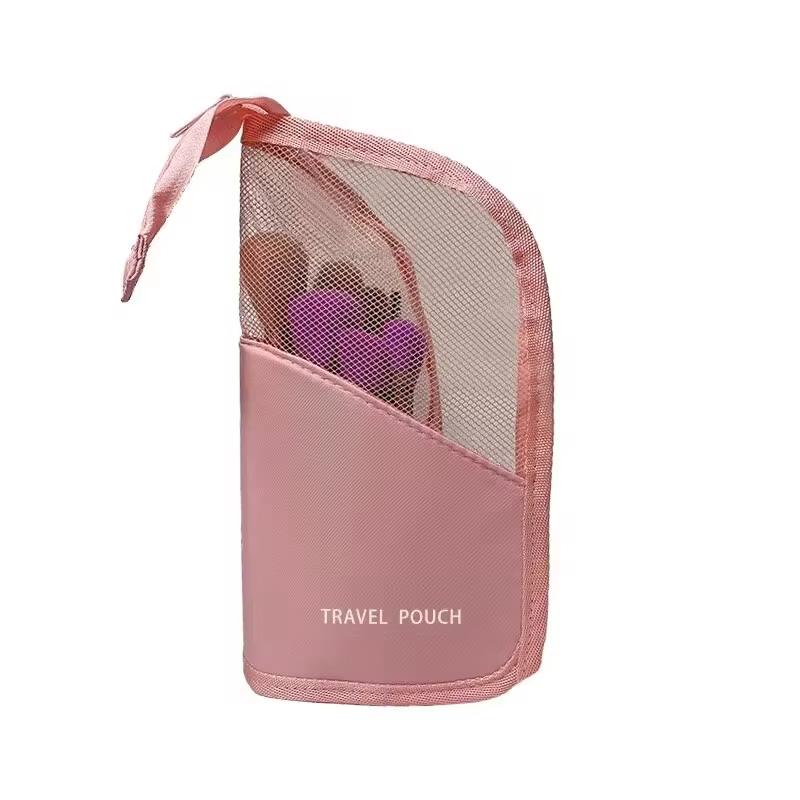 

1PCS Women Transparent Zipper Vertical Cosmetic Bag Portable Travel Makeup Brush Storage Rack Women Toiletries Organization Bag рожевий