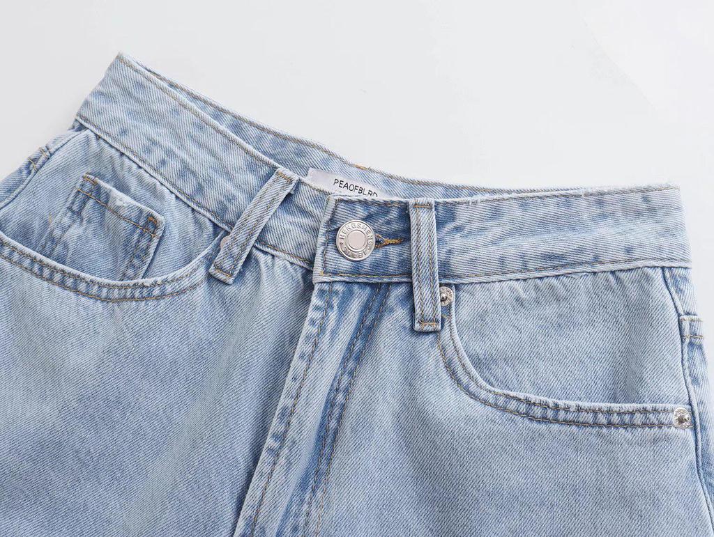 High-Waisted French Style Rolled Hem Denim Shorts