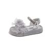 Girls Sandals Lace Flowers Shiny Crystal Kids Beach Shoes Open Toes 2025 Summer New Children Princess Shoes Soft Comfortable