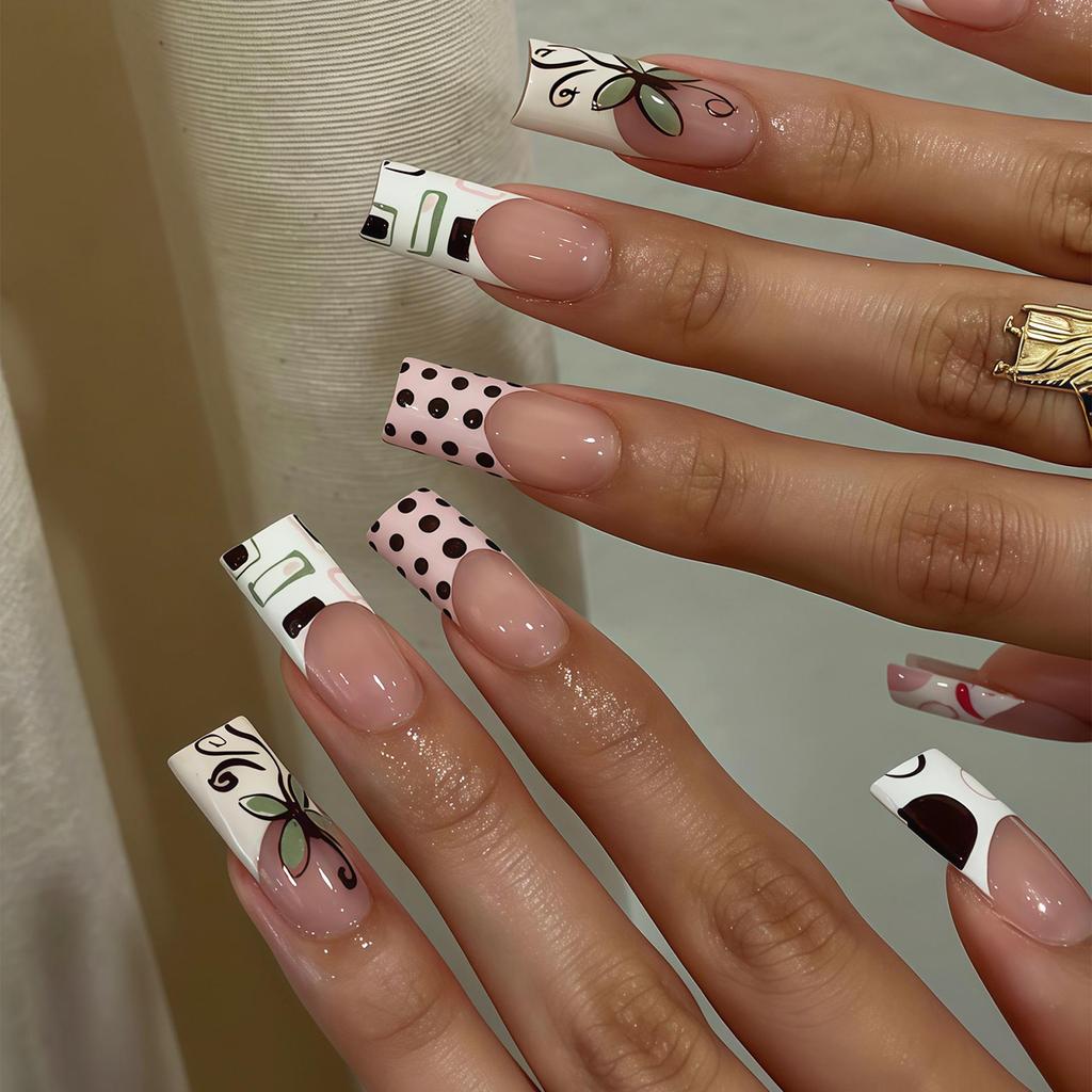 European & American Black and White Stripe Polka Dot False Nails