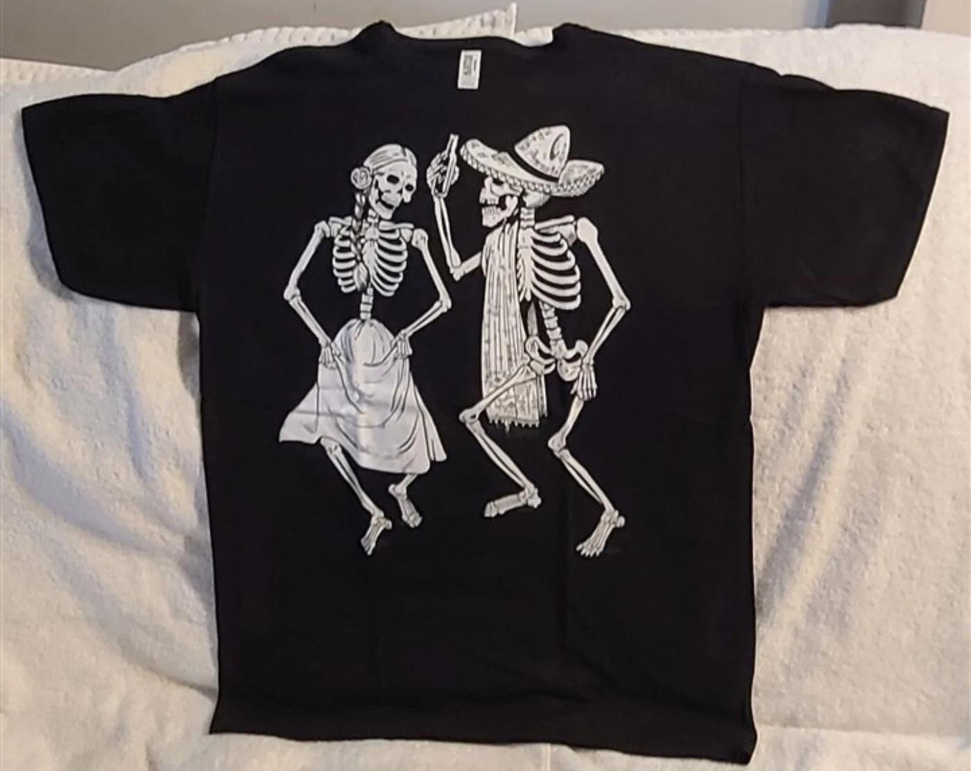 

DANCING SKELETONS DRINKING MEXICO DAY OF THE DEAD SKULL HALLOWEEN T-shirt XL