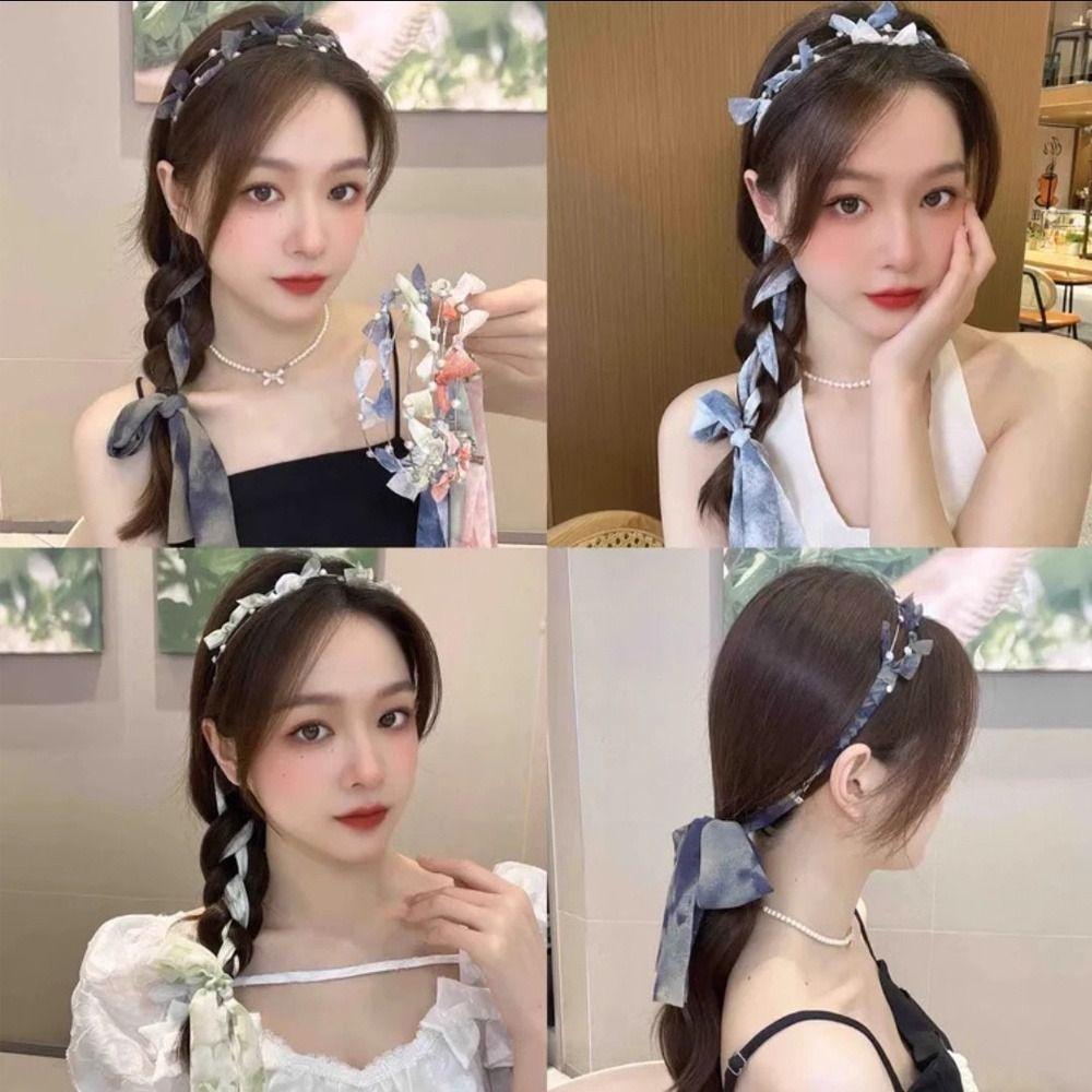 

Женский головной убор с жемчужной лентой, повязка на голову, плетеная повязка для волос, обруч для волос, модная повязка для волос