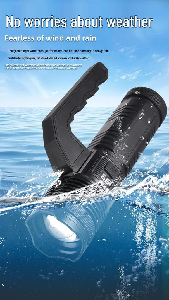 High-Brightness Long-Range Rechargeable LED Zoom Flashlight with White Laser and Digital Display for Outdoor Use