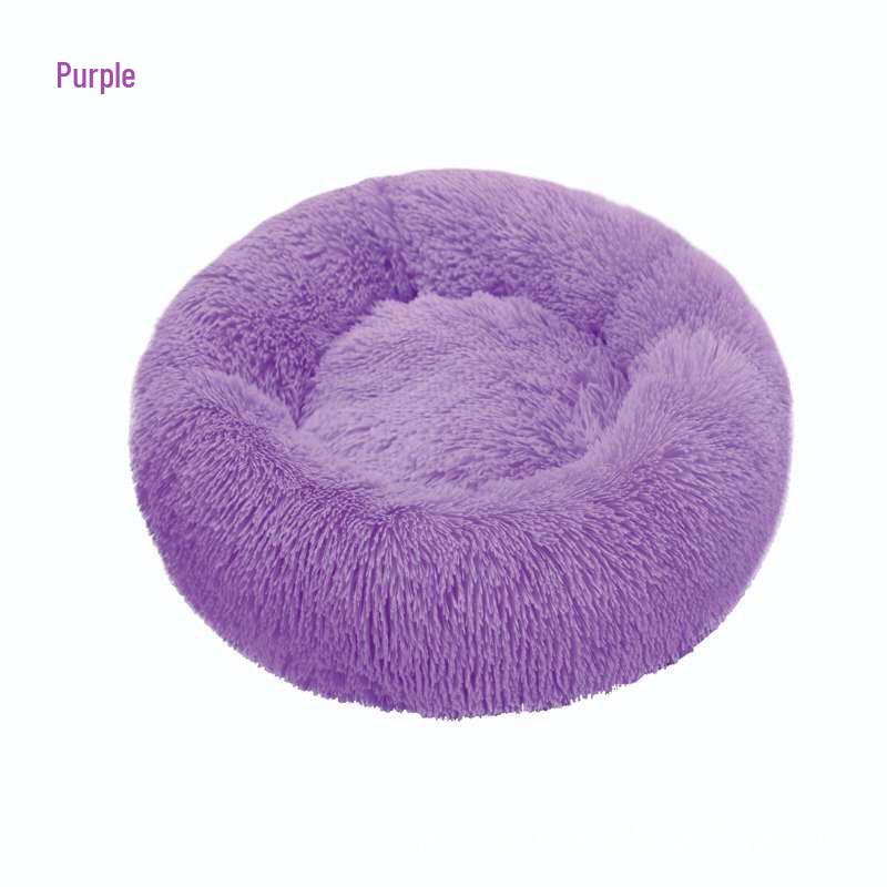 Round Long-Haired Pet Bed - PV Velvet Bed for Dogs & Cats