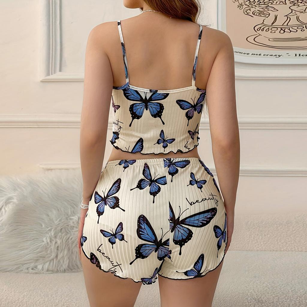 Weiches 2-teiliges Pyjama-Set für Damen, ärmellose Shorts, Loungewear-Sets, Pyjamas, Nachtwäsche