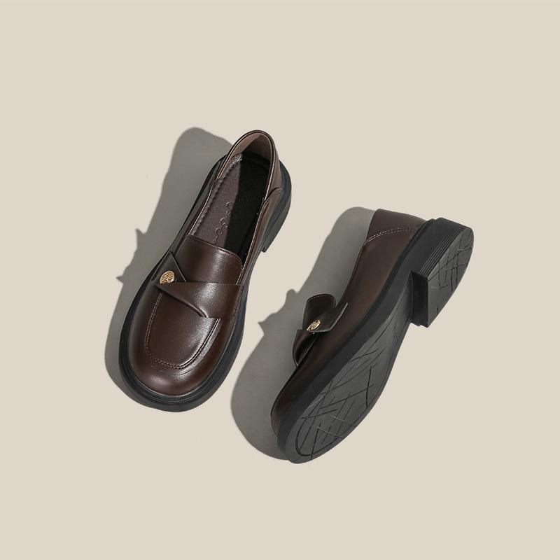 

Gold coin female style thick heel single shoes thick sole one pedal small leather shoes 40 коричневий