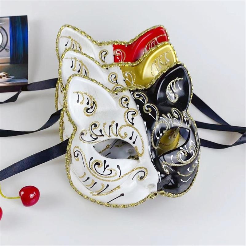 Maskenkatzen Maske Halloween Katzen Gesichtsmaske, Tier-Cosplay-Maske aus Kunststoff für Damen Herren Halloween Maskenball Party