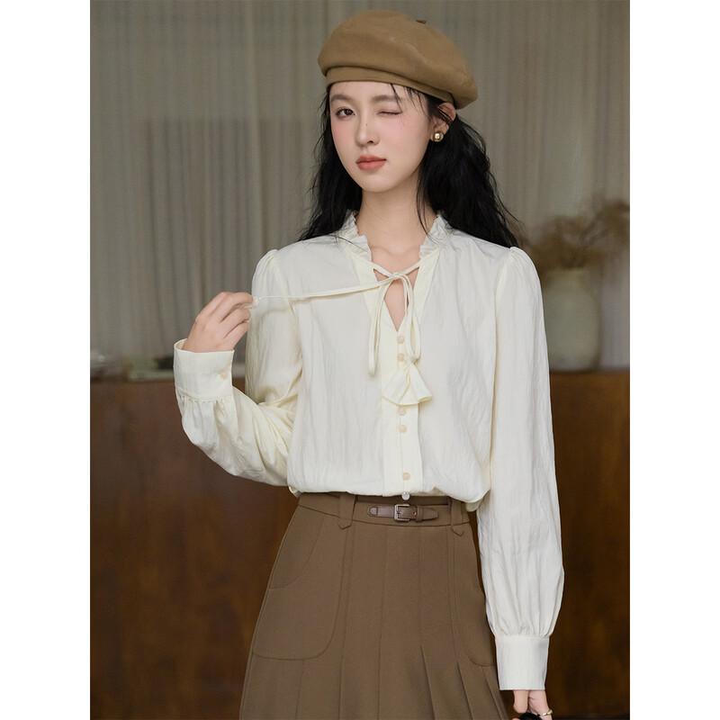 Chic Tassel V-Neck Long Sleeve Loose Fit Shirt S