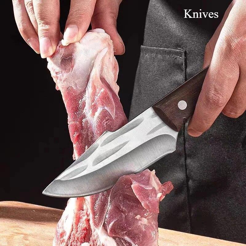 1PC Wooden Kitchen Chef's Knife Barbecue Fishing Knife Kitchen Chopper Sharpener Knife