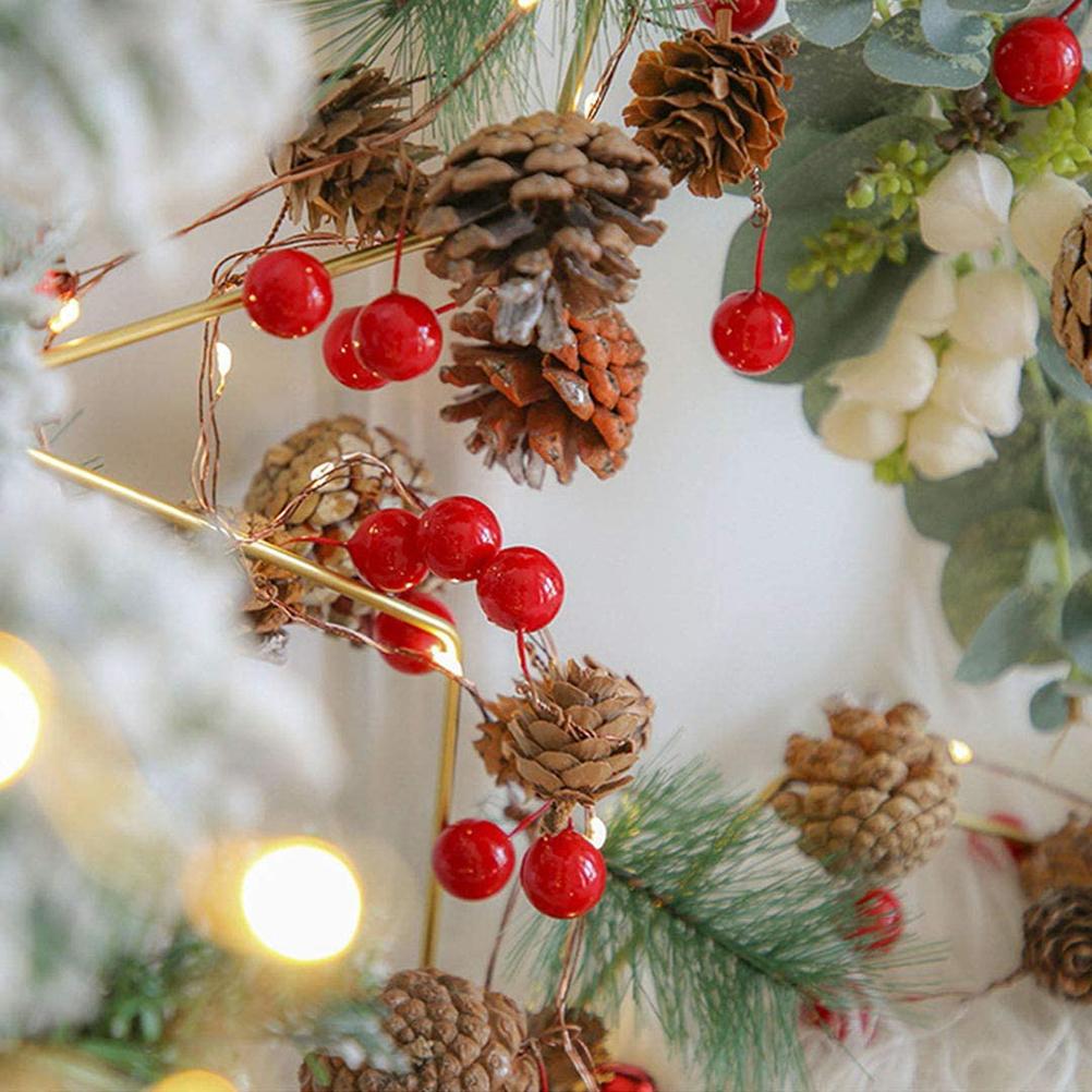 100Pcs Artificial Holly Berries 10mm Plastic Berries Decor On Wire for Christmas Tree Decorations