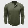 Men's Long-Sleeve Cotton Henley Shirt - European & American Style