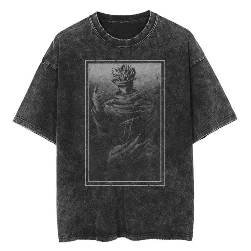 Jujutsu Kaisen Gojo Satoru Manga Panel Japanese Text Vintage Washed T Shirt Summer Graphic Tee for Men Women