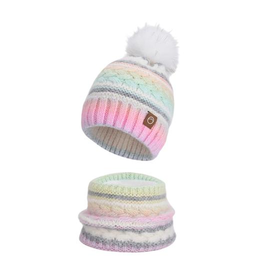2Pcs/Set Winter Hat Scarf Set Thickened Velvet Lining Colorful Versatile Elastic Fit