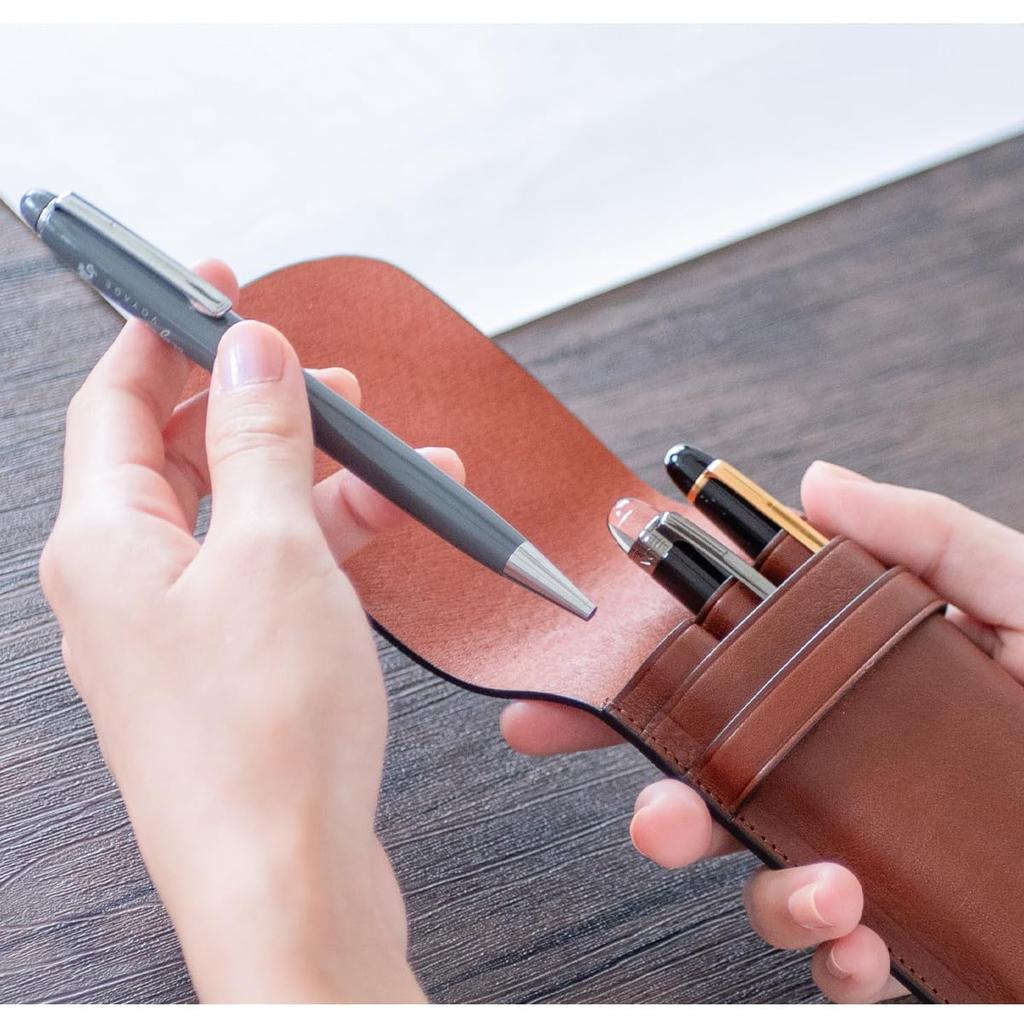 Dom Teporna Genuine Leather Pen Case for 3 Fountain Simple and Italian Leather Compact Pencil Dark Pens Pens, Stylish, Case/Pen Holder, Stationery,