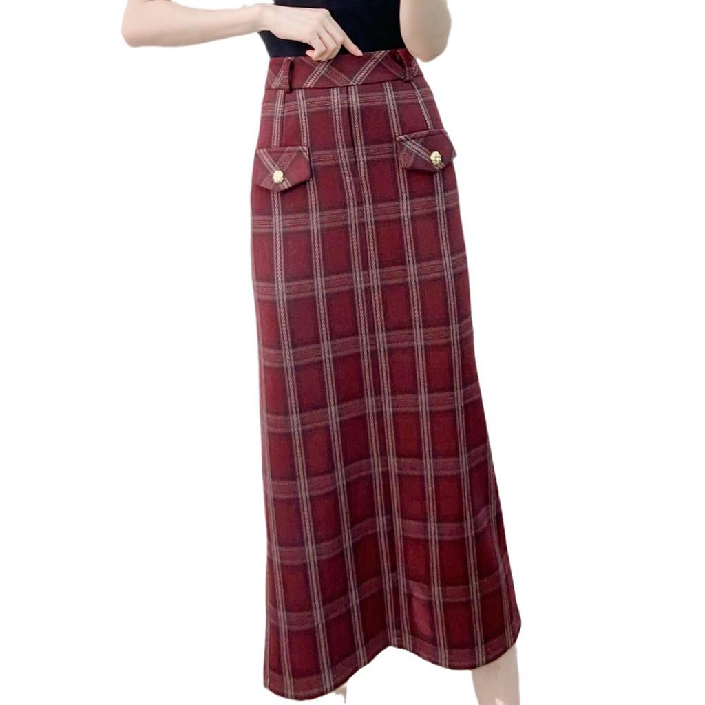 Spring 2026 Counter Collection: High-Waisted Plaid Wool Knee-Length Skirt 266/H6