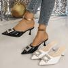 Stone Pattern Baotou Stiletto Slippers Women's Summer New Pointed Toe Shallow Mouth Crystal Square Buckle Non-slip High Heels
